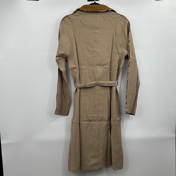 NWT Mystree Trench Coat Khaki Mustard Belted Pockets Flowing Detailed Piping - Picture 11 of 13